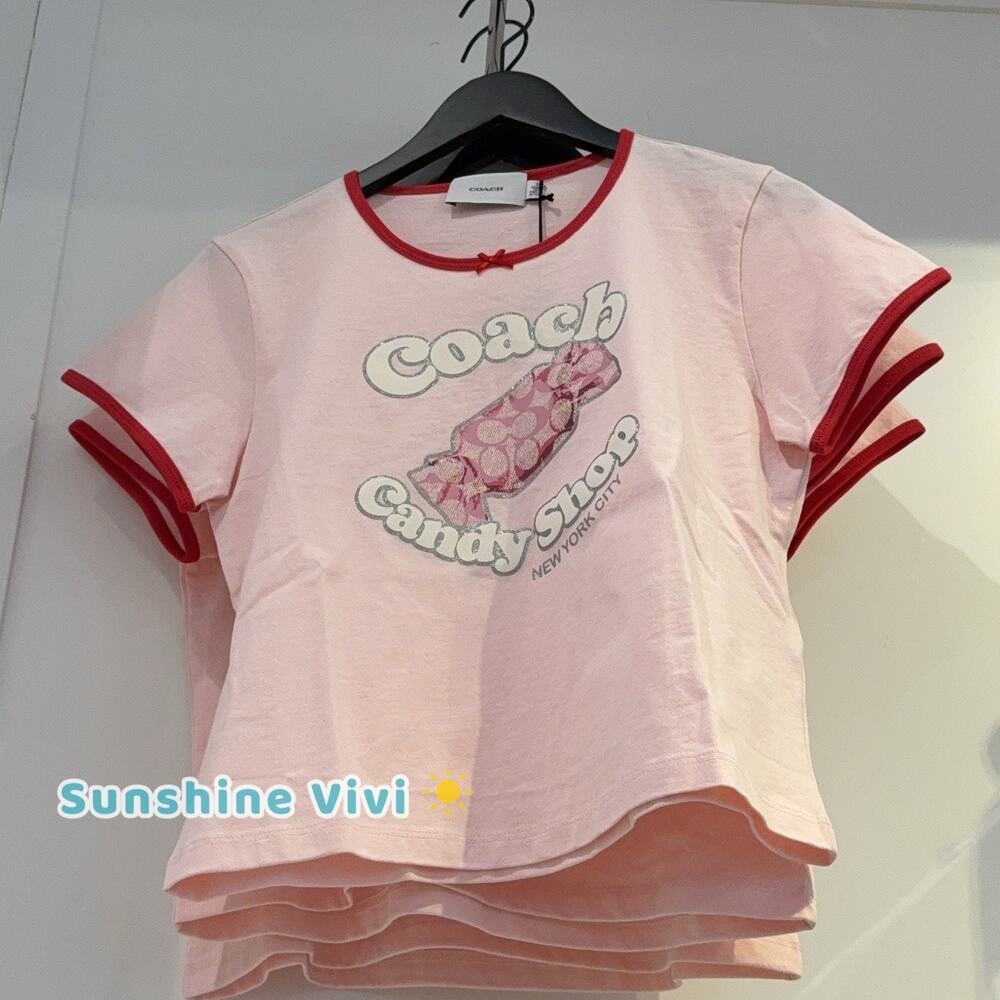NWT Coach Woman Candy Shop Scoop Neck T-Shirt Pink/Multi CDM76 XS